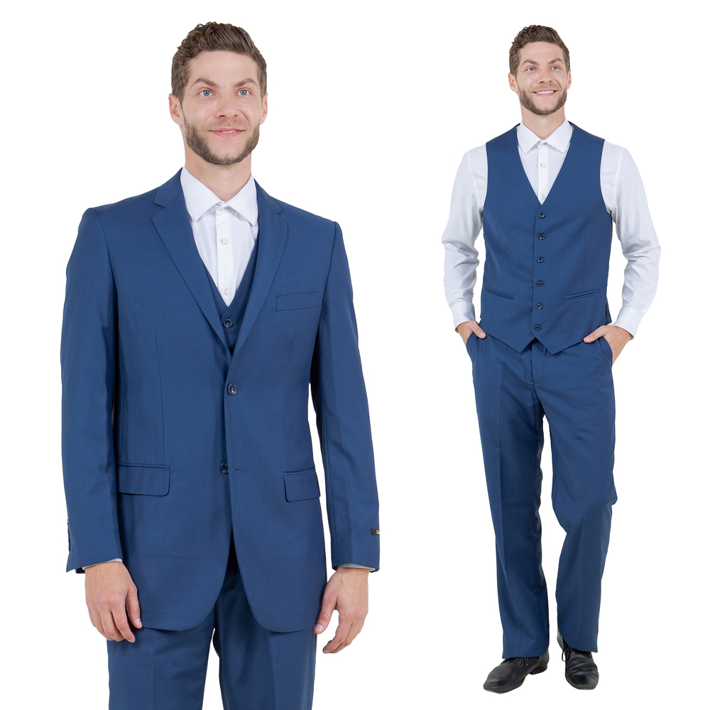 Modern Fit 3pc Mens Suit Set by Demantie, Indigo Blue